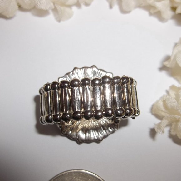 Teal Green and Silver Ring Adjustable Size Stretch Band Southwestern Style A945 - Picture 5 of 5